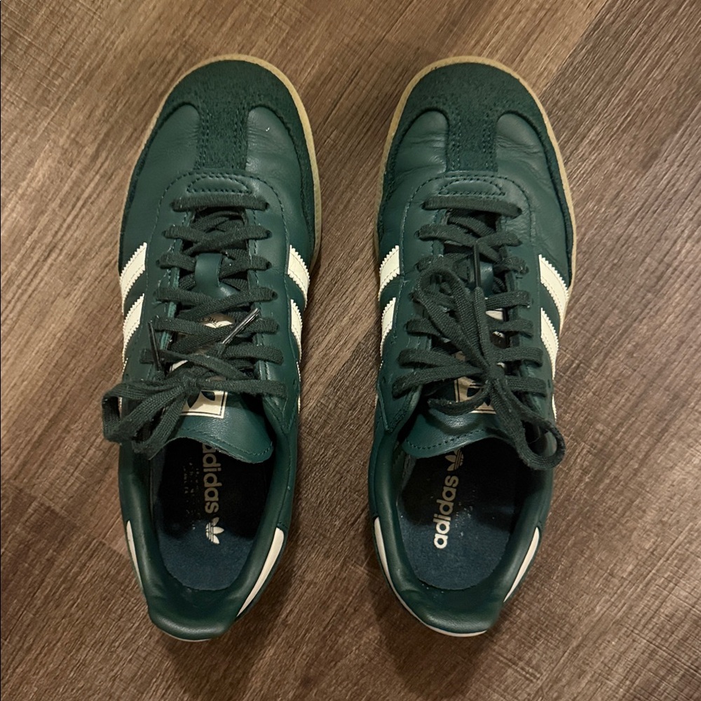 Adidas  Kids Dark Green Samba Sneakers with White Stripes